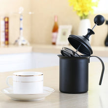 Load image into Gallery viewer, Pump Creamer Stainless Steel Double Mesh Manual Coffee Milk Foam Frothing Pitcher Froth Pump Foamer Cup, 400cc, 800cc