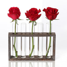 Load image into Gallery viewer, Creative Simple Coffee Shop Interior Desktop Decoration Decoration Transparent Hydroponic Glass Test Tube Vase, 3-Hole Wooden Frame, 5-Hole Wooden Frame