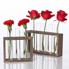 Load image into Gallery viewer, Creative Simple Coffee Shop Interior Desktop Decoration Decoration Transparent Hydroponic Glass Test Tube Vase, 3-Hole Wooden Frame, 5-Hole Wooden Frame