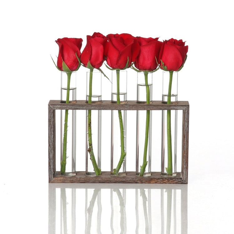 Creative Simple Coffee Shop Interior Desktop Decoration Decoration Transparent Hydroponic Glass Test Tube Vase, 3-Hole Wooden Frame, 5-Hole Wooden Frame