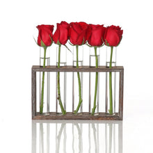 Load image into Gallery viewer, Creative Simple Coffee Shop Interior Desktop Decoration Decoration Transparent Hydroponic Glass Test Tube Vase, 3-Hole Wooden Frame, 5-Hole Wooden Frame