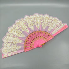 Load image into Gallery viewer, Spain Style Plastic Folding Fan Peacock Lace Fan Ladies Dance Gilding Fan, 23x42cm