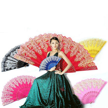 Load image into Gallery viewer, Spain Style Plastic Folding Fan Peacock Lace Fan Ladies Dance Gilding Fan, 23x42cm