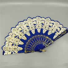 Load image into Gallery viewer, Spain Style Plastic Folding Fan Peacock Lace Fan Ladies Dance Gilding Fan, 23x42cm