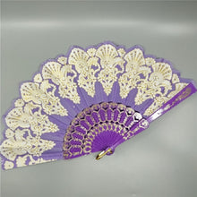 Load image into Gallery viewer, Spain Style Plastic Folding Fan Peacock Lace Fan Ladies Dance Gilding Fan, 23x42cm