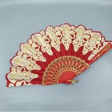 Load image into Gallery viewer, Spain Style Plastic Folding Fan Peacock Lace Fan Ladies Dance Gilding Fan, 23x42cm