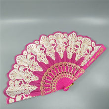 Load image into Gallery viewer, Spain Style Plastic Folding Fan Peacock Lace Fan Ladies Dance Gilding Fan, 23x42cm
