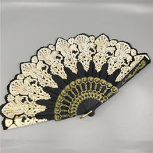 Load image into Gallery viewer, Spain Style Plastic Folding Fan Peacock Lace Fan Ladies Dance Gilding Fan, 23x42cm