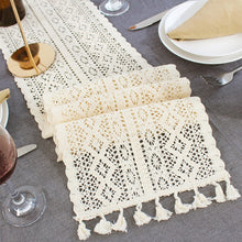 Load image into Gallery viewer, Tassel Lace Floral Romance Retro Crochet Hollow Cotton Blend Table Runner Covers, 24x160cm, 24x180cm, 24x200cm, 24x220cm, 24x240cm, 24x140cm