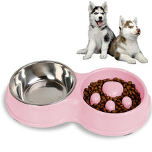 Load image into Gallery viewer, Slow Food Anti-choke Stainless Steel Double Bowl Pet Non-slip Cat Food Bowl, Pink, Blue, Green, White