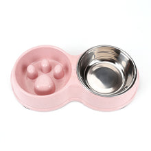Load image into Gallery viewer, Slow Food Anti-choke Stainless Steel Double Bowl Pet Non-slip Cat Food Bowl, Pink, Blue, Green, White