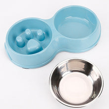 Load image into Gallery viewer, Slow Food Anti-choke Stainless Steel Double Bowl Pet Non-slip Cat Food Bowl, Pink, Blue, Green, White