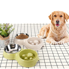 Load image into Gallery viewer, Slow Food Anti-choke Stainless Steel Double Bowl Pet Non-slip Cat Food Bowl, Pink, Blue, Green, White