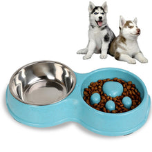 Load image into Gallery viewer, Slow Food Anti-choke Stainless Steel Double Bowl Pet Non-slip Cat Food Bowl, Pink, Blue, Green, White