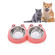 Load image into Gallery viewer, Stainless Steel Dog and Cat Double Bowl Pet Supplies, Frog Shape Blue, Frog Shape Pink, Frog Shape Green