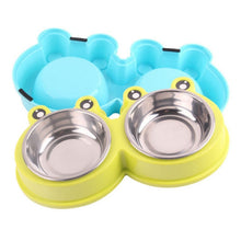 Load image into Gallery viewer, Stainless Steel Dog and Cat Double Bowl Pet Supplies, Frog Shape Blue, Frog Shape Pink, Frog Shape Green