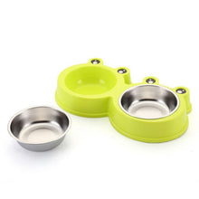 Load image into Gallery viewer, Stainless Steel Dog and Cat Double Bowl Pet Supplies, Frog Shape Blue, Frog Shape Pink, Frog Shape Green