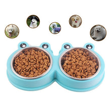 Load image into Gallery viewer, Stainless Steel Dog and Cat Double Bowl Pet Supplies, Frog Shape Blue, Frog Shape Pink, Frog Shape Green