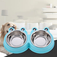 Load image into Gallery viewer, Stainless Steel Dog and Cat Double Bowl Pet Supplies, Frog Shape Blue, Frog Shape Pink, Frog Shape Green