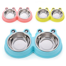 Load image into Gallery viewer, Stainless Steel Dog and Cat Double Bowl Pet Supplies, Frog Shape Blue, Frog Shape Pink, Frog Shape Green