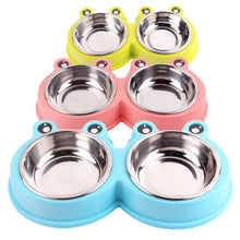 Load image into Gallery viewer, Stainless Steel Dog and Cat Double Bowl Pet Supplies, Frog Shape Blue, Frog Shape Pink, Frog Shape Green