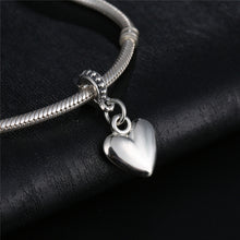 Load image into Gallery viewer, 10pcs Heart Shape Smooth Surface Bead Silvering European Big Hole Charm Pendants DIY Jewelry Accessories Fit Necklace
