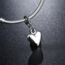 Load image into Gallery viewer, 10pcs Heart Shape Smooth Surface Bead Silvering European Big Hole Charm Pendants DIY Jewelry Accessories Fit Necklace