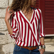 Load image into Gallery viewer, Women Striped Shirt Long Sleeve V-neck Shirts Casual Tops Blouse, S, M, L, XL, XXL, XXXL