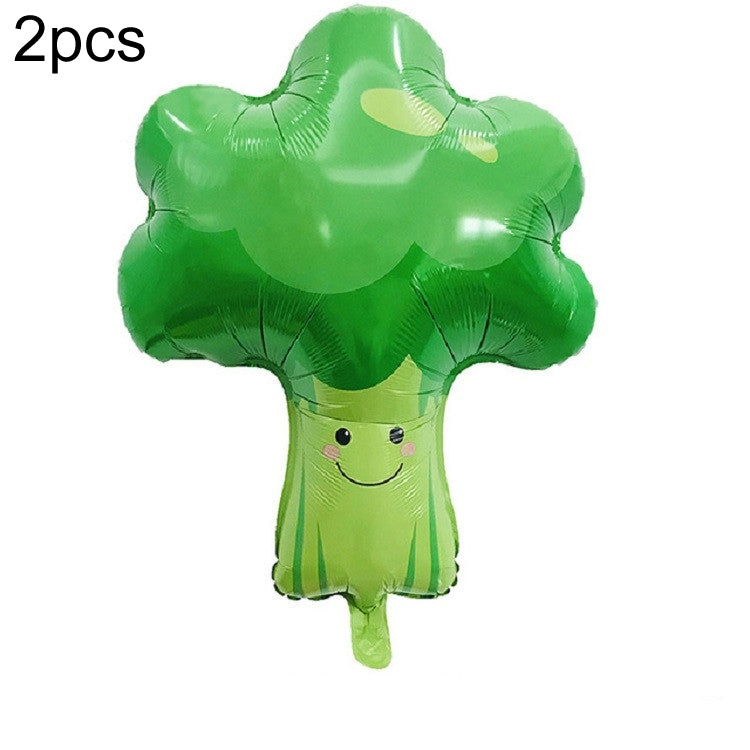 2 PCS Cartoon Vegetables and Fruits Aluminum Film Balloon Children Party Decoration Supplies Inflatable Toys, Strawberry, Broccoli, Grape, Carrot, Banana, Corn, Tomato, Orange