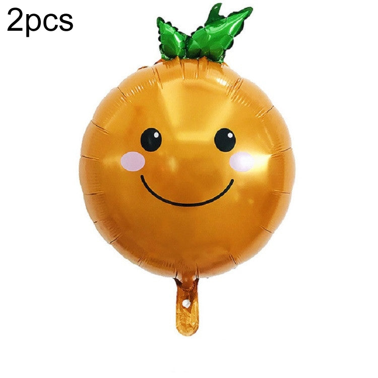 2 PCS Cartoon Vegetables and Fruits Aluminum Film Balloon Children Party Decoration Supplies Inflatable Toys, Strawberry, Broccoli, Grape, Carrot, Banana, Corn, Tomato, Orange