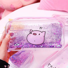 Load image into Gallery viewer, Cute PVC Pig Pattern Pencil Case Colorful Transparent Quicksand Girl Pen Bag Creative Stationery School Supplies