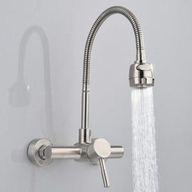 Stainless Steel Material Wall Mounted Kitchen Sink Mixer Faucet Free Rotation Hose Water Tap, Rotation Hose Water Tap