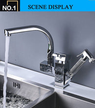 Load image into Gallery viewer, Kitchen Faucet Mixer Tap Single Handle Two Swivel Spouts Hot Cold Water Tap Pull Out Flushing Spray Tap, Low, Hight
