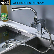 Load image into Gallery viewer, Kitchen Faucet Mixer Tap Single Handle Two Swivel Spouts Hot Cold Water Tap Pull Out Flushing Spray Tap, Low, Hight