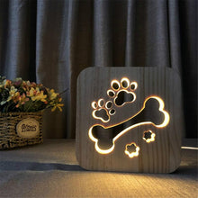 Load image into Gallery viewer, Creative Shape Wooden Night Lamp Bedroom Decoration Warm Light LED, Bones, Cat Paw, Dog, Wolve