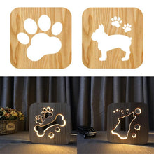 Load image into Gallery viewer, Creative Shape Wooden Night Lamp Bedroom Decoration Warm Light LED, Bones, Cat Paw, Dog, Wolve