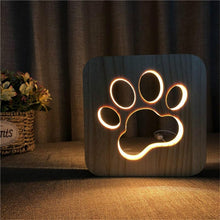 Load image into Gallery viewer, Creative Shape Wooden Night Lamp Bedroom Decoration Warm Light LED, Bones, Cat Paw, Dog, Wolve