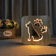 Load image into Gallery viewer, Creative Shape Wooden Night Lamp Bedroom Decoration Warm Light LED, Bones, Cat Paw, Dog, Wolve