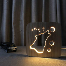 Load image into Gallery viewer, Creative Shape Wooden Night Lamp Bedroom Decoration Warm Light LED, Bones, Cat Paw, Dog, Wolve