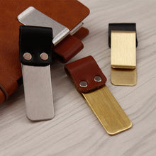 Load image into Gallery viewer, Metal Leather Pen Holder Stainless Steel Pencil Clip Notebook Pen Holder, Gold-Brown, Silver-Brown, Silver-Black