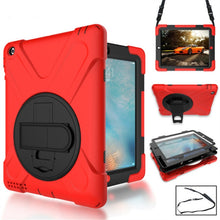 Load image into Gallery viewer, 360 Degree Rotation Silicone Protective Cover with Holder and Hand Strap and Long Strap, for iPad 9.7 (2017) &amp; (2018), for iPad Pro 9.7, for iPad 6 / iPad Air 2, for iPad 5 / iPad Air, for iPad Pro Air 3 10.5 （2019）, for iPad Pro 12.9 (2018)           ...