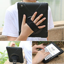 Load image into Gallery viewer, 360 Degree Rotation Silicone Protective Cover with Holder and Hand Strap and Long Strap, for iPad 9.7 (2017) &amp; (2018), for iPad Pro 9.7, for iPad 6 / iPad Air 2, for iPad 5 / iPad Air, for iPad Pro Air 3 10.5 （2019）, for iPad Pro 12.9 (2018)           ...