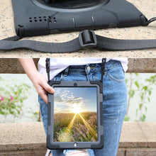 Load image into Gallery viewer, 360 Degree Rotation Silicone Protective Cover with Holder and Hand Strap and Long Strap, for iPad 9.7 (2017) &amp; (2018), for iPad Pro 9.7, for iPad 6 / iPad Air 2, for iPad 5 / iPad Air, for iPad Pro Air 3 10.5 （2019）, for iPad Pro 12.9 (2018)           ...