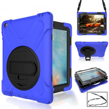 Load image into Gallery viewer, 360 Degree Rotation Silicone Protective Cover with Holder and Hand Strap and Long Strap, for iPad 9.7 (2017) &amp; (2018), for iPad Pro 9.7, for iPad 6 / iPad Air 2, for iPad 5 / iPad Air, for iPad Pro Air 3 10.5 （2019）, for iPad Pro 12.9 (2018)           ...