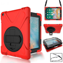 Load image into Gallery viewer, 360 Degree Rotation Silicone Protective Cover with Holder and Hand Strap and Long Strap, for iPad 9.7 (2017) &amp; (2018), for iPad Pro 9.7, for iPad 6 / iPad Air 2, for iPad 5 / iPad Air, for iPad Pro Air 3 10.5 （2019）, for iPad Pro 12.9 (2018)           ...