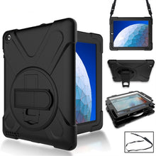 Load image into Gallery viewer, 360 Degree Rotation Silicone Protective Cover with Holder and Hand Strap and Long Strap, for iPad 9.7 (2017) &amp; (2018), for iPad Pro 9.7, for iPad 6 / iPad Air 2, for iPad 5 / iPad Air, for iPad Pro Air 3 10.5 （2019）, for iPad Pro 12.9 (2018)           ...