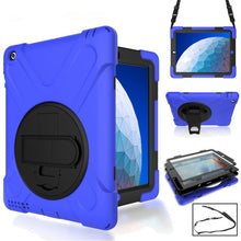 Load image into Gallery viewer, 360 Degree Rotation Silicone Protective Cover with Holder and Hand Strap and Long Strap, for iPad 9.7 (2017) &amp; (2018), for iPad Pro 9.7, for iPad 6 / iPad Air 2, for iPad 5 / iPad Air, for iPad Pro Air 3 10.5 （2019）, for iPad Pro 12.9 (2018)           ...