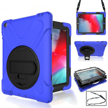 Load image into Gallery viewer, 360 Degree Rotation Silicone Protective Cover with Holder and Hand Strap and Long Strap, for iPad 9.7 (2017) &amp; (2018), for iPad Pro 9.7, for iPad 6 / iPad Air 2, for iPad 5 / iPad Air, for iPad Pro Air 3 10.5 （2019）, for iPad Pro 12.9 (2018)           ...