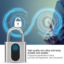 Load image into Gallery viewer, USB Rechargeable Door Lock Fingerprint Padlock Quick Unlock Security Keyless Smart Metal Lock, Keyless Smart Metal Lock