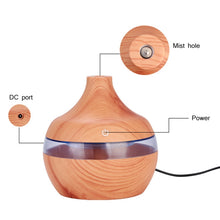 Load image into Gallery viewer, 300ML Waterdrop Shape USB Wood Grain Aromatherapy Air Purifier Mute Humidifier, Deep Wood Grain, Light Wood Grain